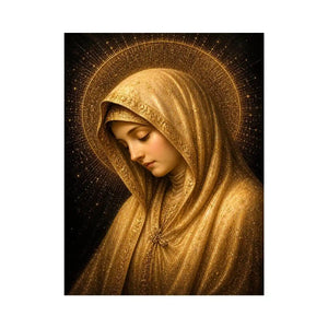Golden Virgin Mary wall art with radiant halo luxury renaissance religious canvas print