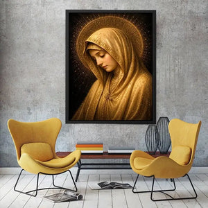Golden Virgin Mary wall art with radiant halo luxury renaissance religious canvas print