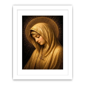 Golden Virgin Mary wall art with radiant halo luxury renaissance religious canvas print
