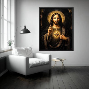 Sacred Heart Jesus black and gold wall art luxury renaissance religious canvas print