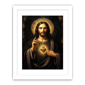 Sacred Heart Jesus black and gold wall art luxury renaissance religious canvas print