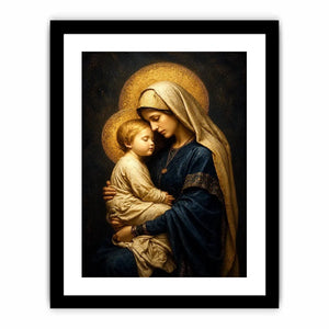 Virgin Mary and Child wall art with golden halo luxury renaissance religious canvas print