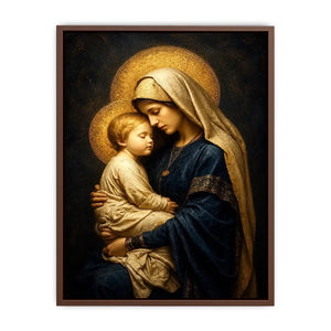 Virgin Mary and Child wall art with golden halo luxury renaissance religious canvas print