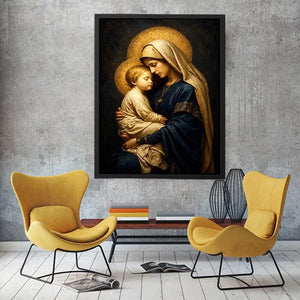 Virgin Mary and Child wall art with golden halo luxury renaissance religious canvas print