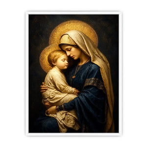 Virgin Mary and Child wall art with golden halo luxury renaissance religious canvas print