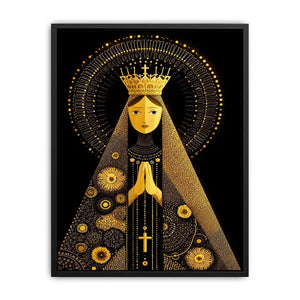 Black and gold Madonna wall art with celestial halo and crown minimalist religious canvas print
