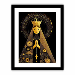 Black and gold Madonna wall art with celestial halo and crown minimalist religious canvas print