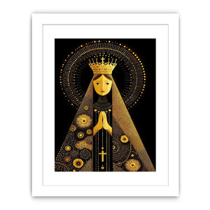 Black and gold Madonna wall art with celestial halo and crown minimalist religious canvas print