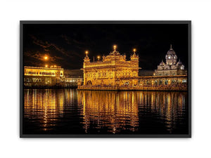 Golden Temple night wall art with glowing Harmandir Sahib reflection in sacred water luxury canvas print