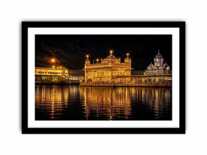 Golden Temple night wall art with glowing Harmandir Sahib reflection in sacred water luxury canvas print