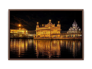 Golden Temple night wall art with glowing Harmandir Sahib reflection in sacred water luxury canvas print