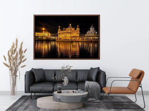 Golden Temple night wall art with glowing Harmandir Sahib reflection in sacred water luxury canvas print
