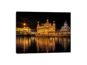 Golden Temple night wall art with glowing Harmandir Sahib reflection in sacred water luxury canvas print