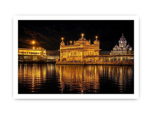 Golden Temple night wall art with glowing Harmandir Sahib reflection in sacred water luxury canvas print