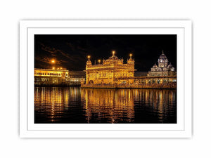 Golden Temple night wall art with glowing Harmandir Sahib reflection in sacred water luxury canvas print