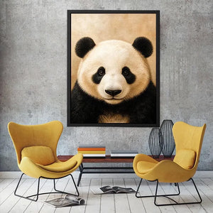 Cute panda portrait wall art canvas print with textured neutral modern animal artwork for serene luxury home decor