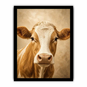Rustic cow wall art canvas print with neutral farmhouse animal painting for cozy country home decor