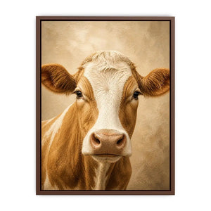 Rustic cow wall art canvas print with neutral farmhouse animal painting for cozy country home decor