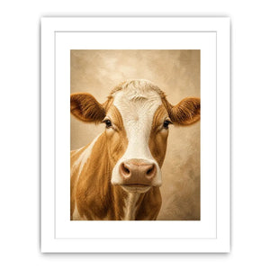 Rustic cow wall art canvas print with neutral farmhouse animal painting for cozy country home decor