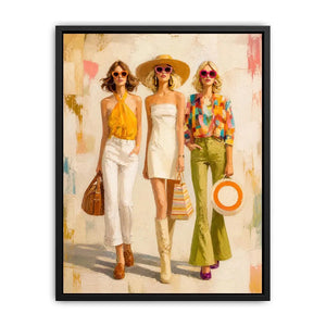 Contemporary fashion wall art featuring stylish women in colorful designer inspired outfits with expressive painterly textures and chic luxury aesthetics