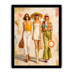 Contemporary fashion wall art featuring stylish women in colorful designer inspired outfits with expressive painterly textures and chic luxury aesthetics