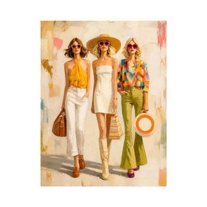 Contemporary fashion wall art featuring stylish women in colorful designer inspired outfits with expressive painterly textures and chic luxury aesthetics