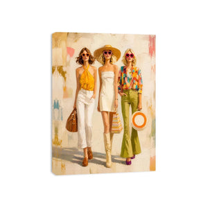Contemporary fashion wall art featuring stylish women in colorful designer inspired outfits with expressive painterly textures and chic luxury aesthetics