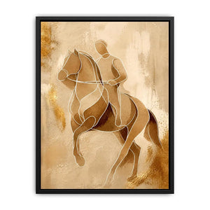 Minimalist horse rider line art wall art in beige and gold abstract modern luxury canvas print for contemporary home decor
