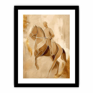 Minimalist horse rider line art wall art in beige and gold abstract modern luxury canvas print for contemporary home decor