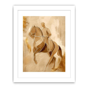 Minimalist horse rider line art wall art in beige and gold abstract modern luxury canvas print for contemporary home decor