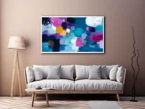 Modern colorful abstract wall art with blue teal pink and purple textured contemporary canvas painting