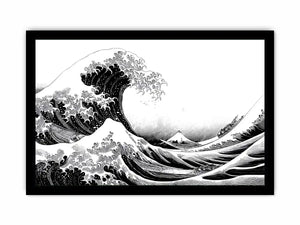 Black and white Japanese wave canvas art for modern living room decor.