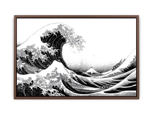 Black and white Japanese wave canvas art for modern living room decor.