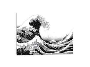 Black and white Japanese wave canvas art for modern living room decor.