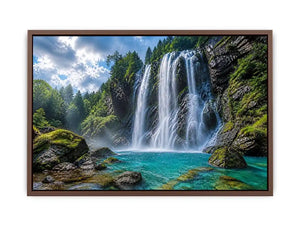 Large waterfall landscape canvas art for modern living room interiors.