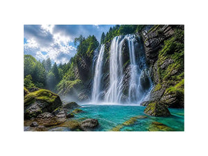 Large waterfall landscape canvas art for modern living room interiors.
