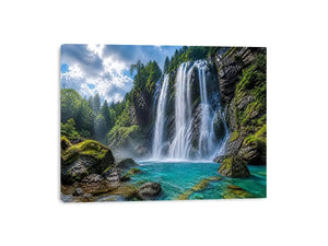 Large waterfall landscape canvas art for modern living room interiors.