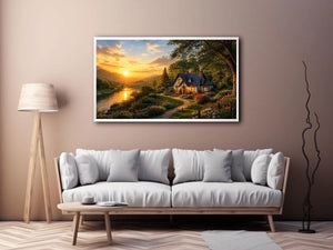 Golden Hearth Escape premium canvas wall art for modern home decor.