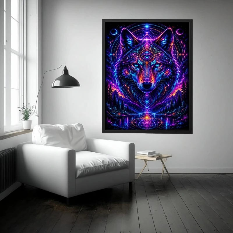 Mystic Cosmic Wolf Spirit premium canvas wall art for modern home decor.
