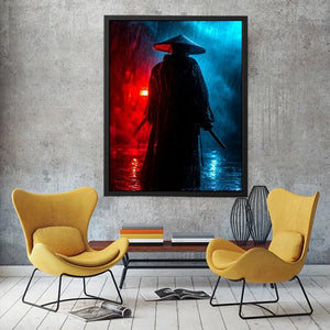 Shadow Ronin in Crimson Rain premium canvas wall art for modern home decor.