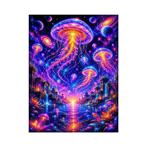 Surreal cosmic jellyfish canvas art for modern living room and luxury fantasy decor.