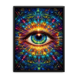 Psychedelic cosmic eye canvas art for modern living room and meditation decor.