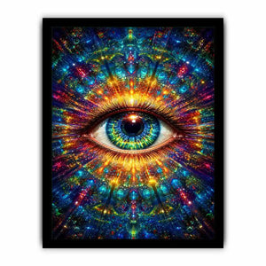 Psychedelic cosmic eye canvas art for modern living room and meditation decor.
