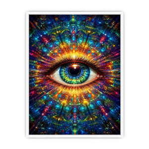 Psychedelic cosmic eye canvas art for modern living room and meditation decor.