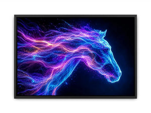 Cosmic neon horse canvas art for modern living room and luxury wall decor.