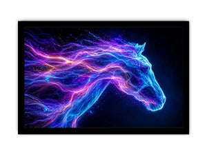 Cosmic neon horse canvas art for modern living room and luxury wall decor.