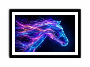 Cosmic neon horse canvas art for modern living room and luxury wall decor.