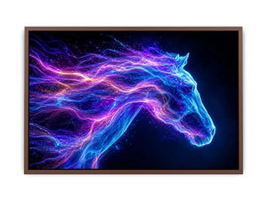 Cosmic neon horse canvas art for modern living room and luxury wall decor.