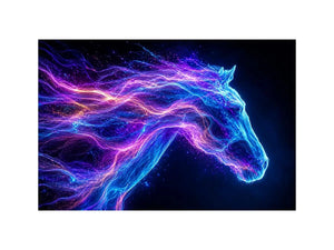 Cosmic neon horse canvas art for modern living room and luxury wall decor.
