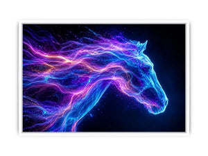 Cosmic neon horse canvas art for modern living room and luxury wall decor.